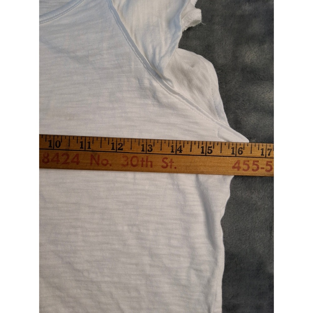 White House Black Market XS White Slub Knit Layered Flutter Sleeve Scoop Neck T - Picture 6 of 8